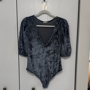 FP Movement by Free People Gray Velvet Bodysuit